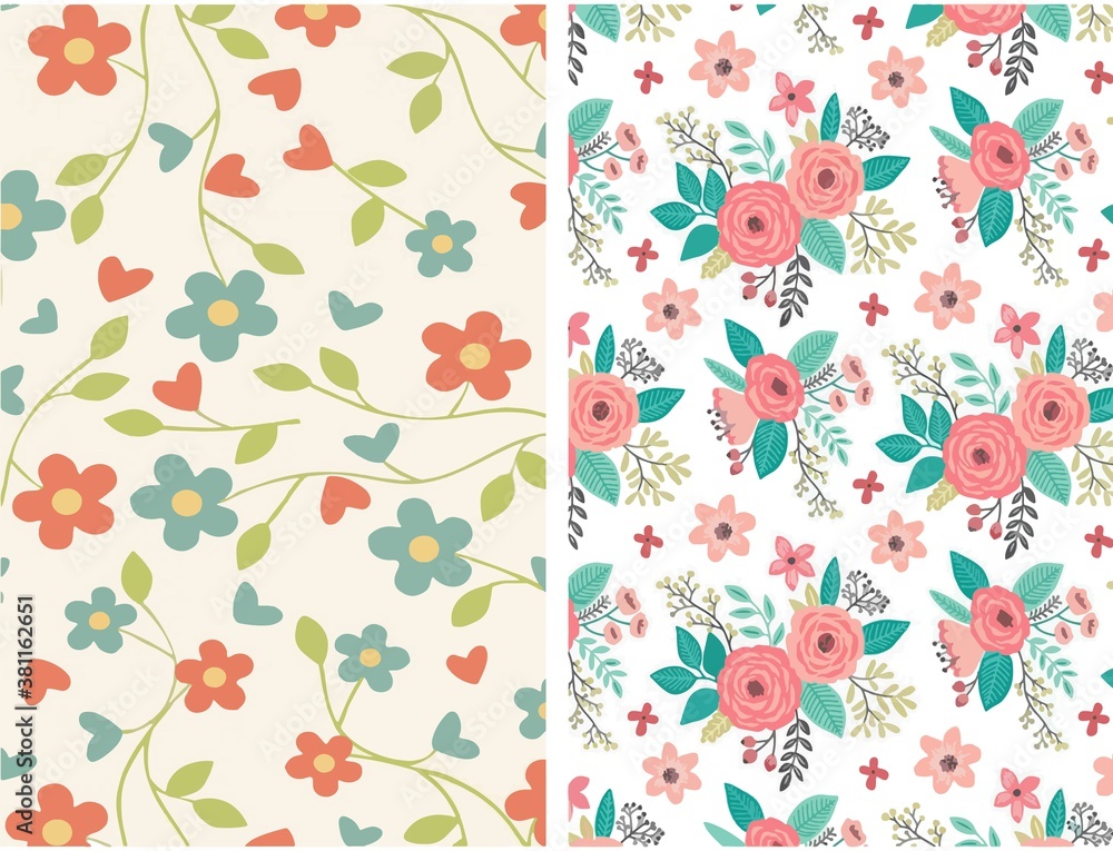 seamless pattern with flowers and leaves
