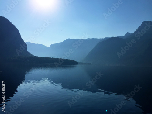 lake with the mountains at the morning in Hallstatt Upper Austria