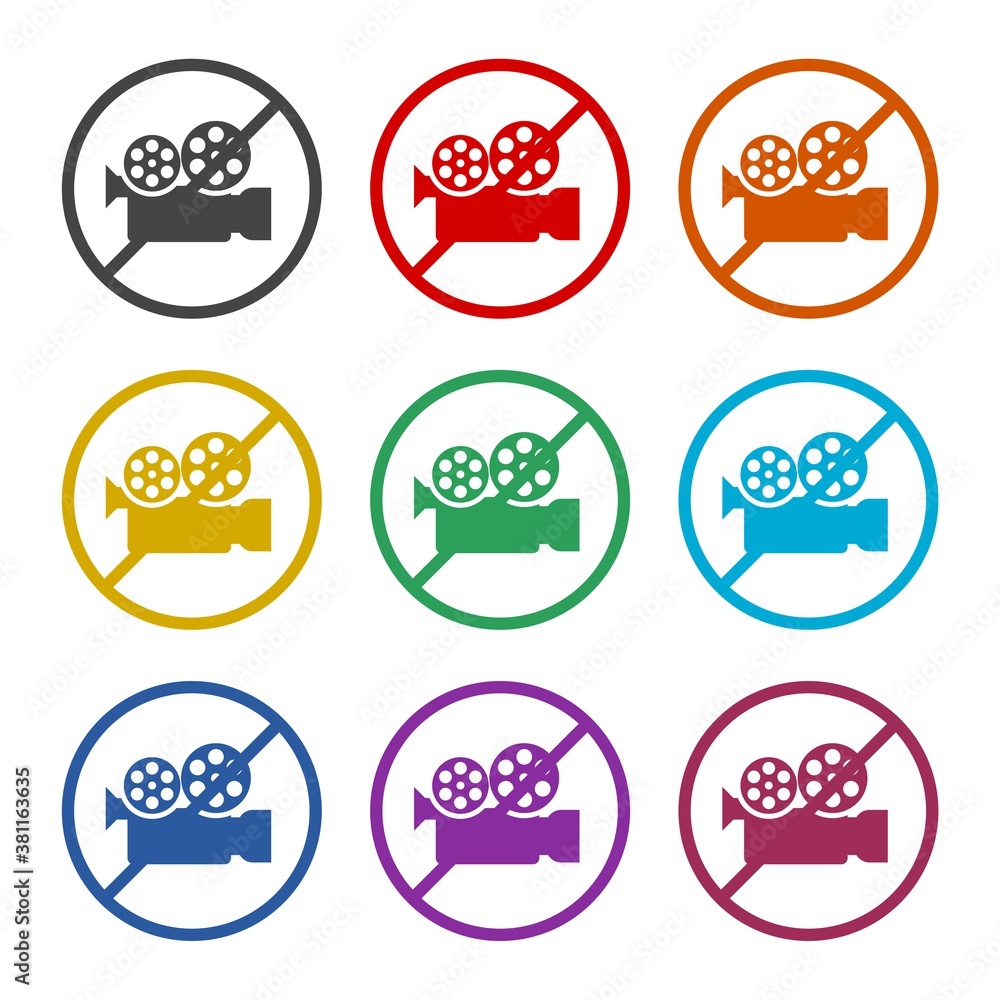 Fototapeta premium No camera and video prohibition sign, color set