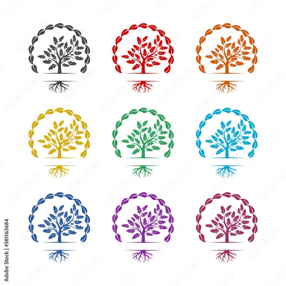 Abstract tree logo icon, color set