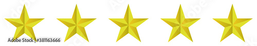 five or 5 stars rating. Five golden stars  realistic gold star set vector