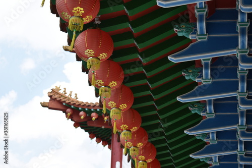 Photography Roof of beautiful, colorful Asian Buddhist temple near Kuala Lumpur Malaysia