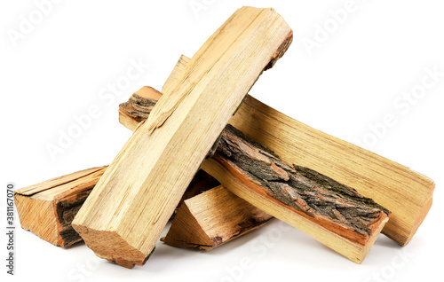 Fototapeta A heap of firewood on a white background. Isolated