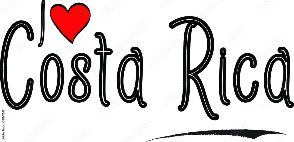I Love Costa Rica Country Name Calligraphy Black Color Text on White Background