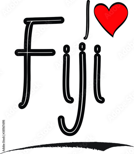 I Love Fiji Country Name Calligraphy Black Color Text on White Background