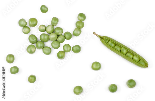 Fresh green peas isolated on white background  top view