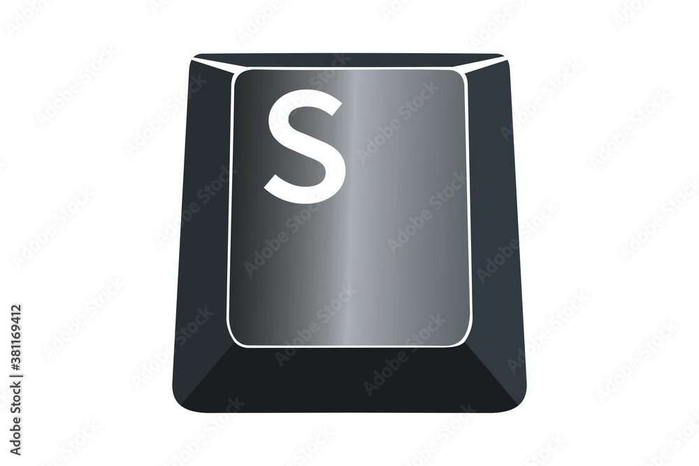 S key on computers keyboard with white background S key on computers keyboard with white background