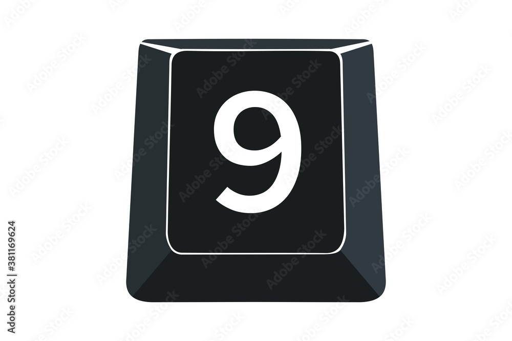 9 key on computers keyboard with white background 9 key on computers keyboard with white background