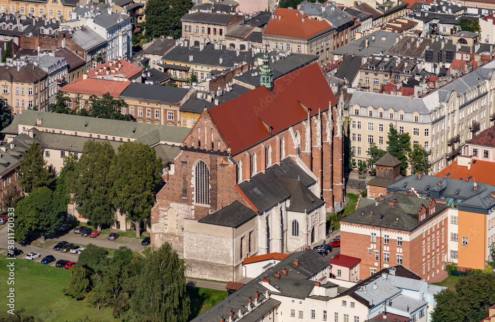 Krakow, Poland, aerial view of the St Catherine church in the Kazimierz district