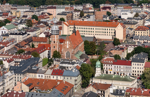 Krakow, Poland, aerial view of the Corpus Christi church in the Kazimierz district