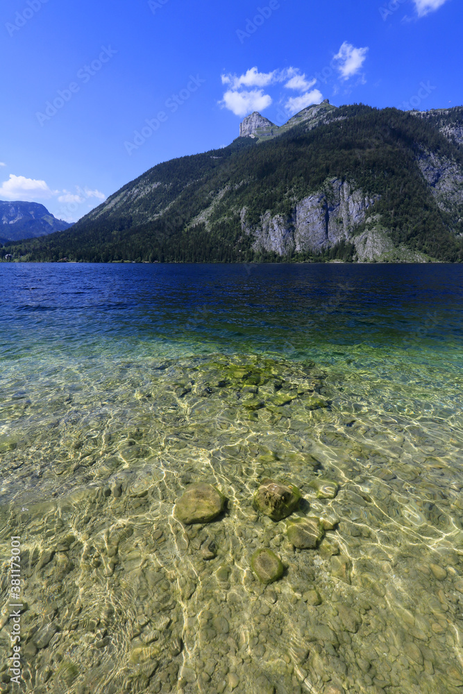 Clear water of the lake Altausseer see, mount Loser, Ausseerland, Totes Gebirge, Styria, Alps, Austria