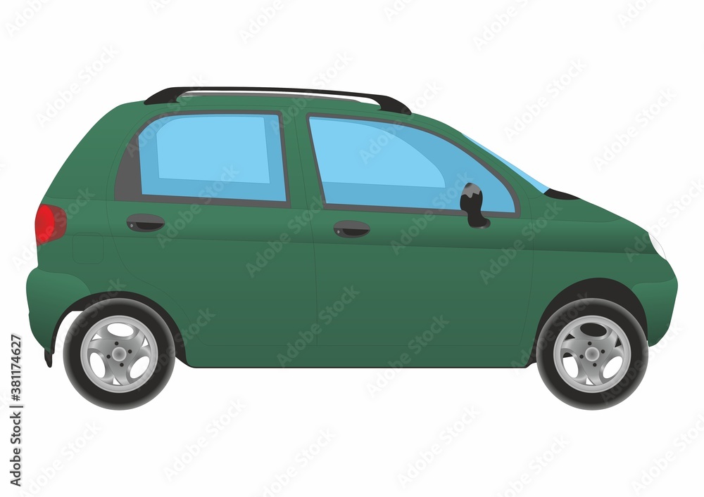 green small car. Simple vector illustration for graphic and web design