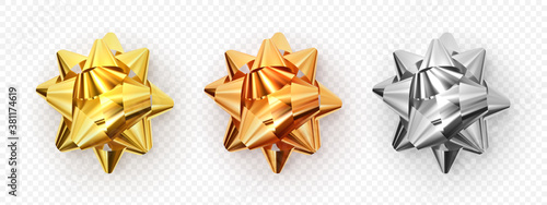 vector illustration set. metal decorative bow, on a transparent background, realistic graphics.