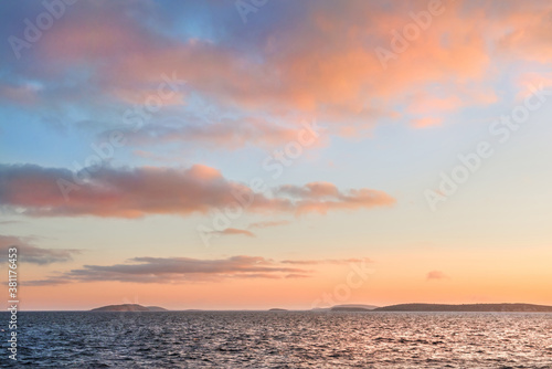 View of beautiful clouds at sunset over the White Sea