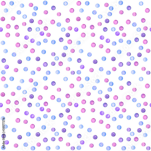 Seamless abstract pattern with watercolor drops on a white background. Simple, cute and modern design. 