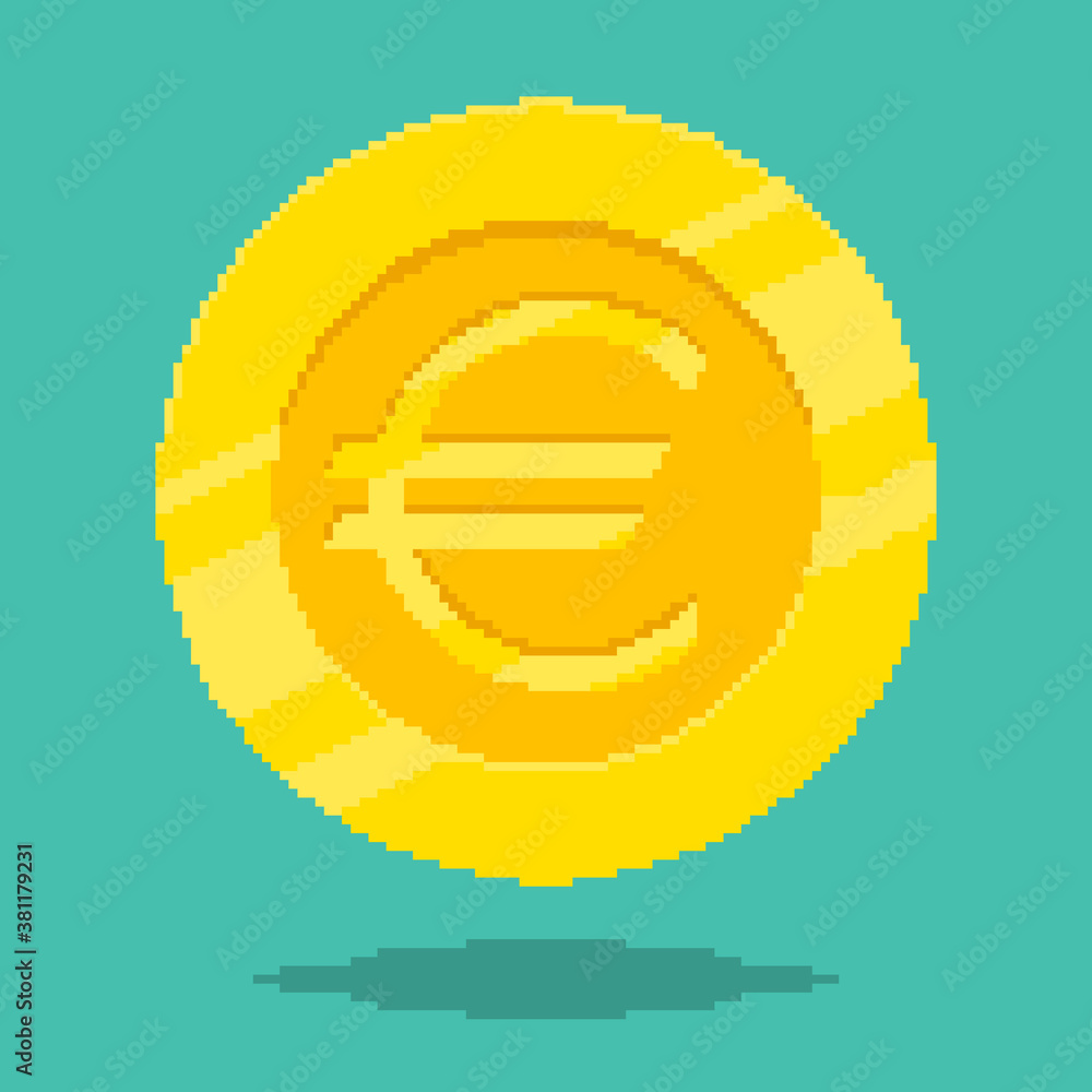 Obraz premium Pixel art style vector illustration of euro coin