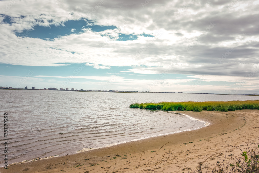 bay with sand and grass at Jamaica bay wildlife refuge