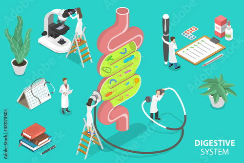 Human Gut Flora, Healthy Digestive System. 3D Isometric Flat Vector Conceptual Illustration.