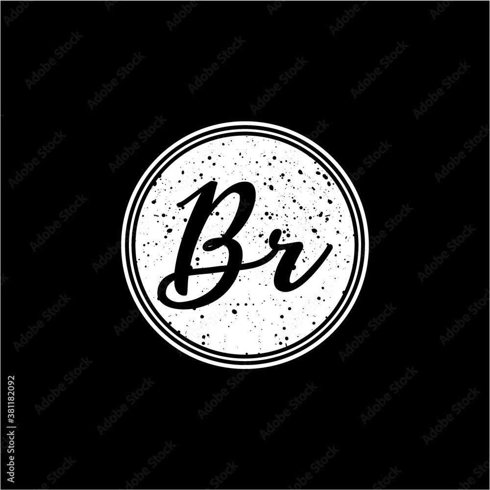 B R Initial Handwriting In Black and White Circle Frame Design B R Initial Handwriting In Black and White Circle Frame Design
