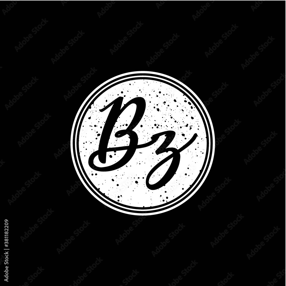 Fototapeta premium B Z Initial Handwriting In Black and White Circle Frame Design