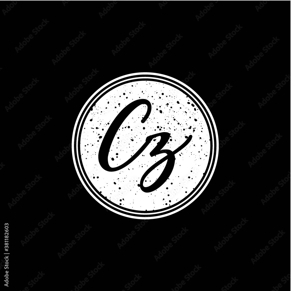C Z Initial Handwriting In Black and White Circle Frame Design C Z Initial Handwriting In Black and White Circle Frame Design