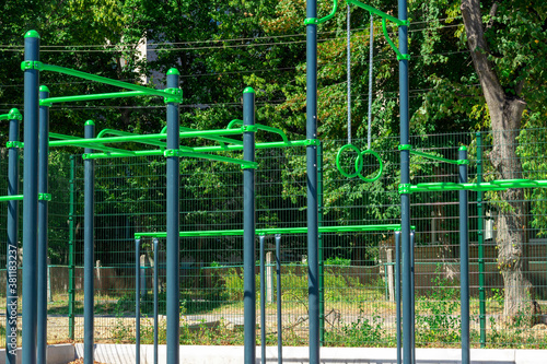 training apparatus .Equipment for free street fitness. Sport, fitness, street workout concept.Sports ground outdoor