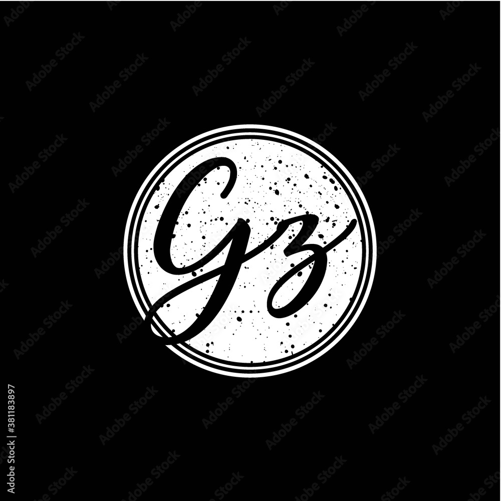 G Z Initial Handwriting In Black and White Circle Frame Design G Z Initial Handwriting In Black and White Circle Frame Design