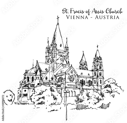 Drawing sketch illustration of Francic of Assisi in Vienna  Austria