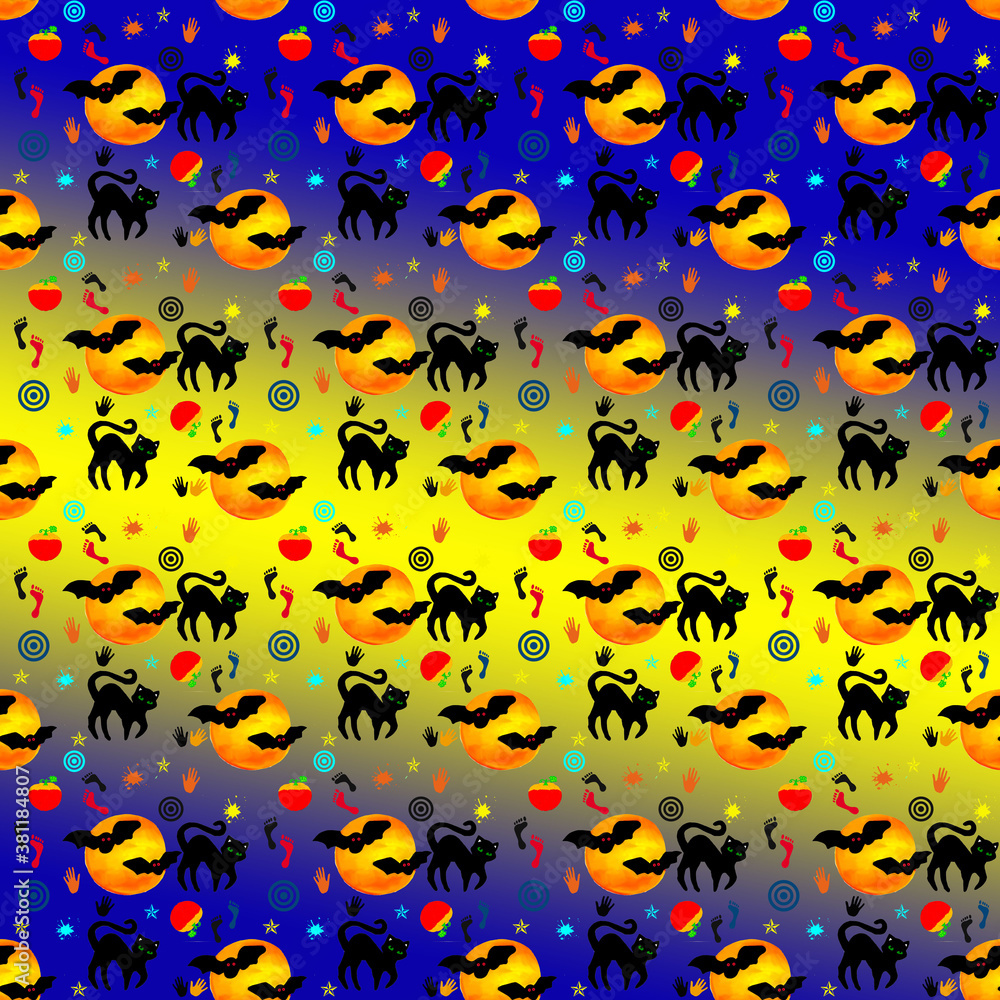 halloween with animals on blue yellow  background