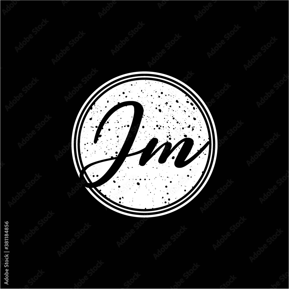 Fototapeta premium J M Initial Handwriting In Black and White Circle Frame Design