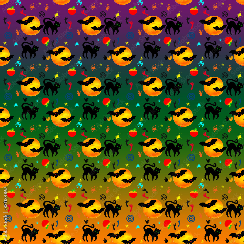 halloween with animals on colorful  background