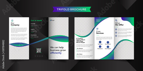 Corporate business trifold brochure template. Modern, Creative and Professional tri fold brochure vector design. Simple and minimalist promotion layout.