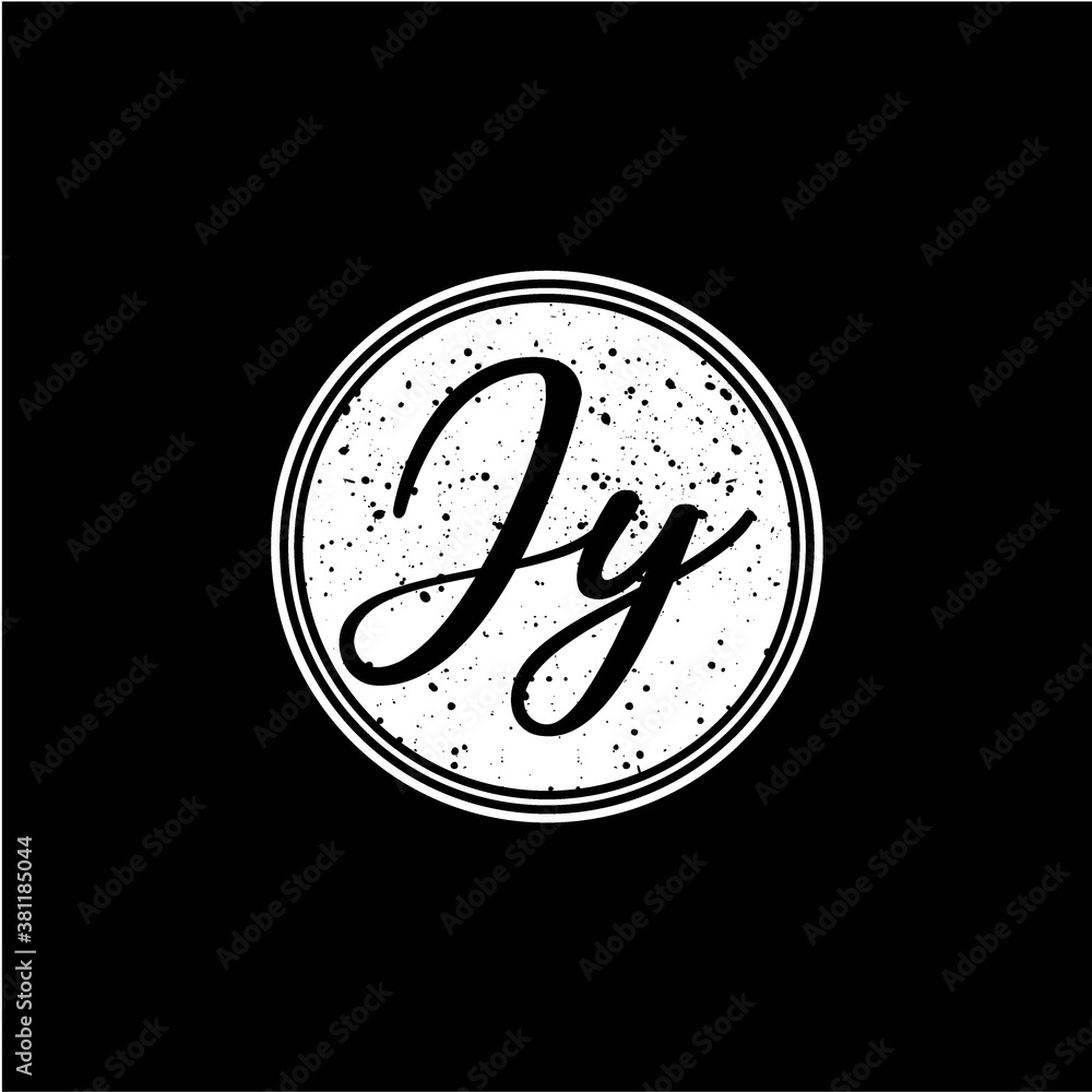 J Y Initial Handwriting In Black and White Circle Frame Design J Y Initial Handwriting In Black and White Circle Frame Design