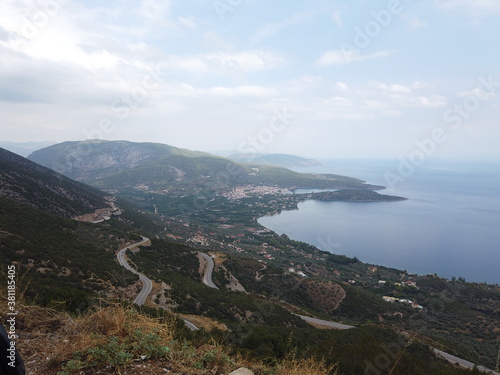 interesting mountain sea landscape in greece with road