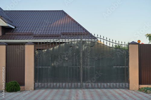 Fototapeta Naklejka Na Ścianę i Meble -  Forged metal gates with ornate lines to enter a private house