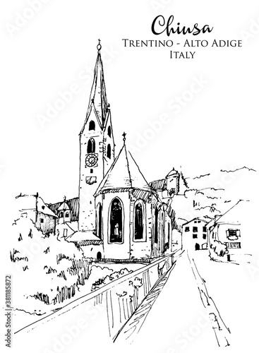 Drawing sketch illustration of Chiusa, Trentino-Alto Adige