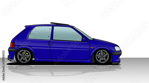 Drawing car peugeot 106 gti blue black
