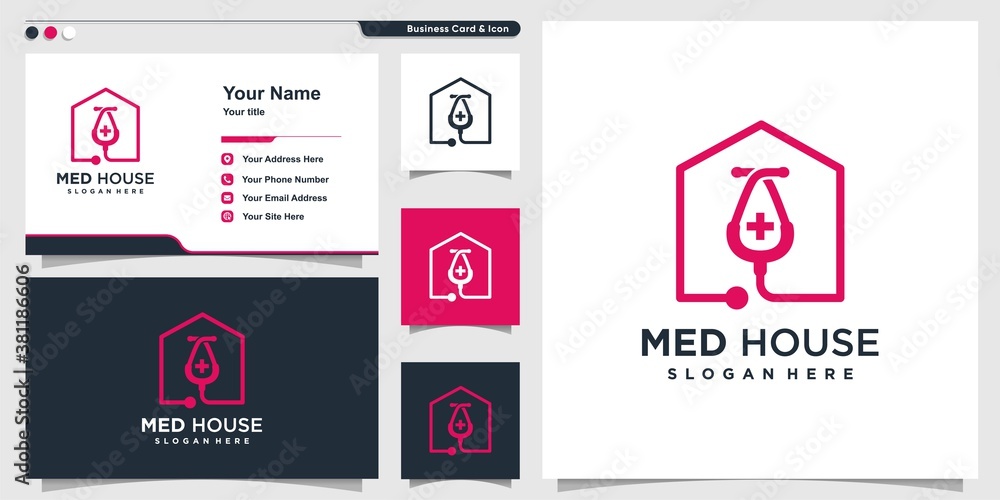Medical house logo with line art style and business card design template Premium Vector Medical house logo with line art style and business card design template Premium Vector