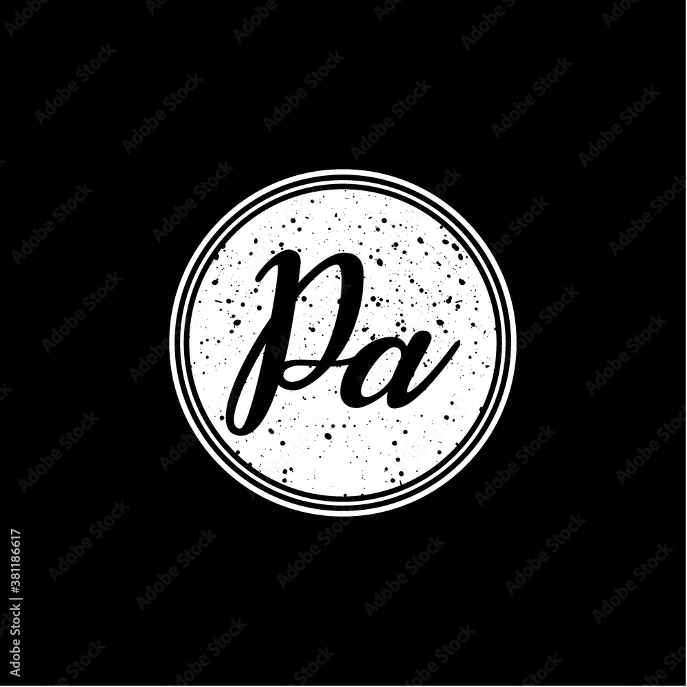 Fototapeta premium P A Initial Handwriting In Black and White Circle Frame Design