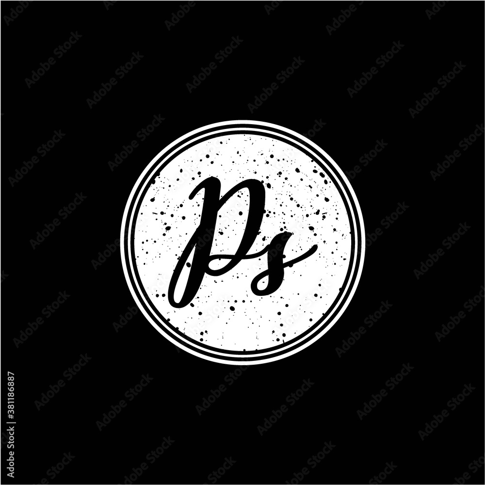 P S Initial Handwriting In Black and White Circle Frame Design P S Initial Handwriting In Black and White Circle Frame Design
