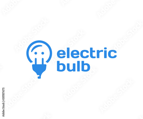 Electric light bulb logo design. Power socket and plug vector design. Creative idea and innovation logotype