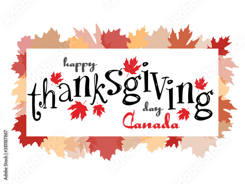 Banner for thanksgiving in Canada. Vector illustration with lettering and maple leaves
