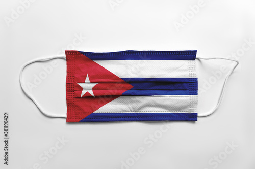 Photography Face mask with Cuba flag printed, on white background, isolated