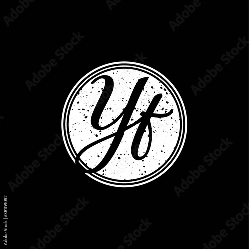 Y F Initial Handwriting In Black and White Circle Frame Design