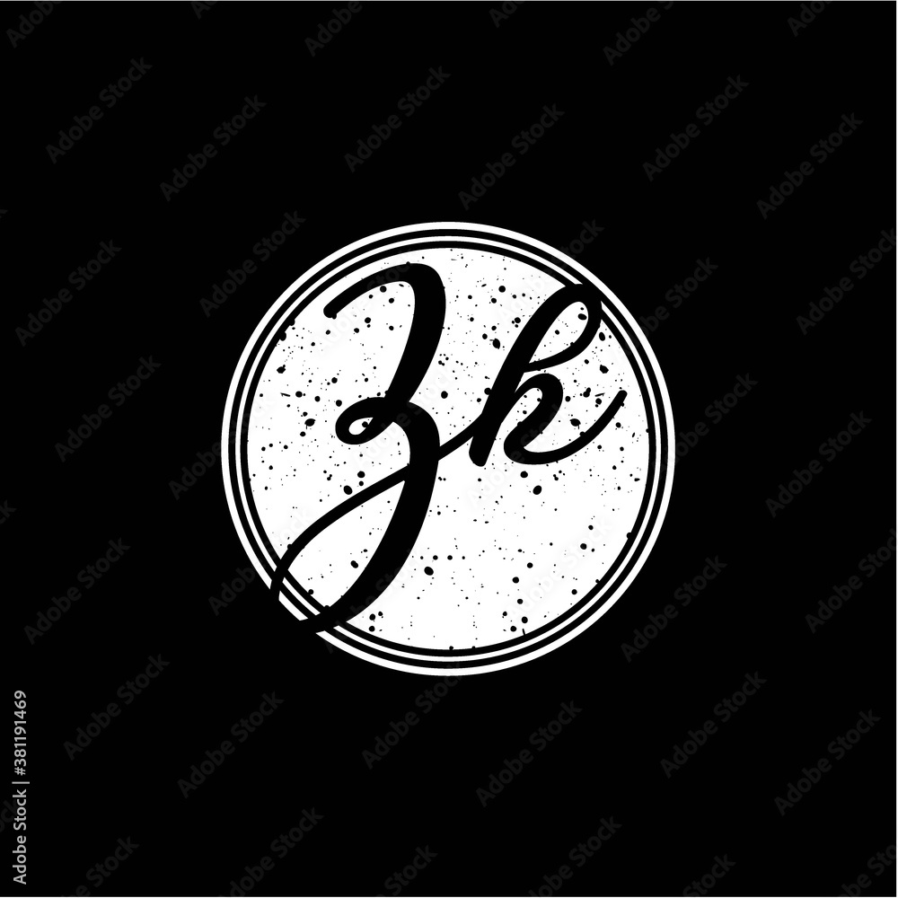 Z K Initial Handwriting In Black and White Circle Frame Design Z K Initial Handwriting In Black and White Circle Frame Design