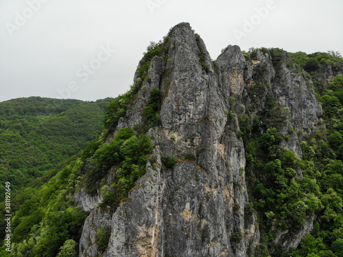 Aerial photo of the gorge of the mountains in Tran, Bulgaria from drone