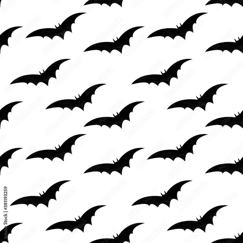 Naklejka premium Hallowen seamless pattern with flying bats. Background for print, fabric and printing, wrapping paper. Watercolor