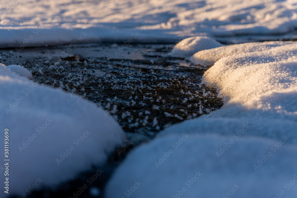 Winter background with snow and frost with copy space. Icy rwater. Winter background with snow and frost with copy space. Icy rwater.