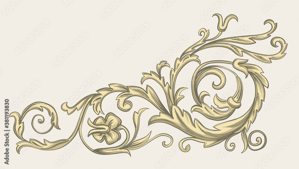 Fototapeta premium Baroque golden elements. Swirls for design. Vintage print.