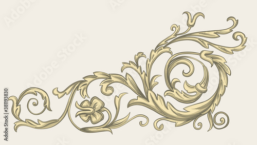 Baroque golden elements. Swirls for design. Vintage print.
